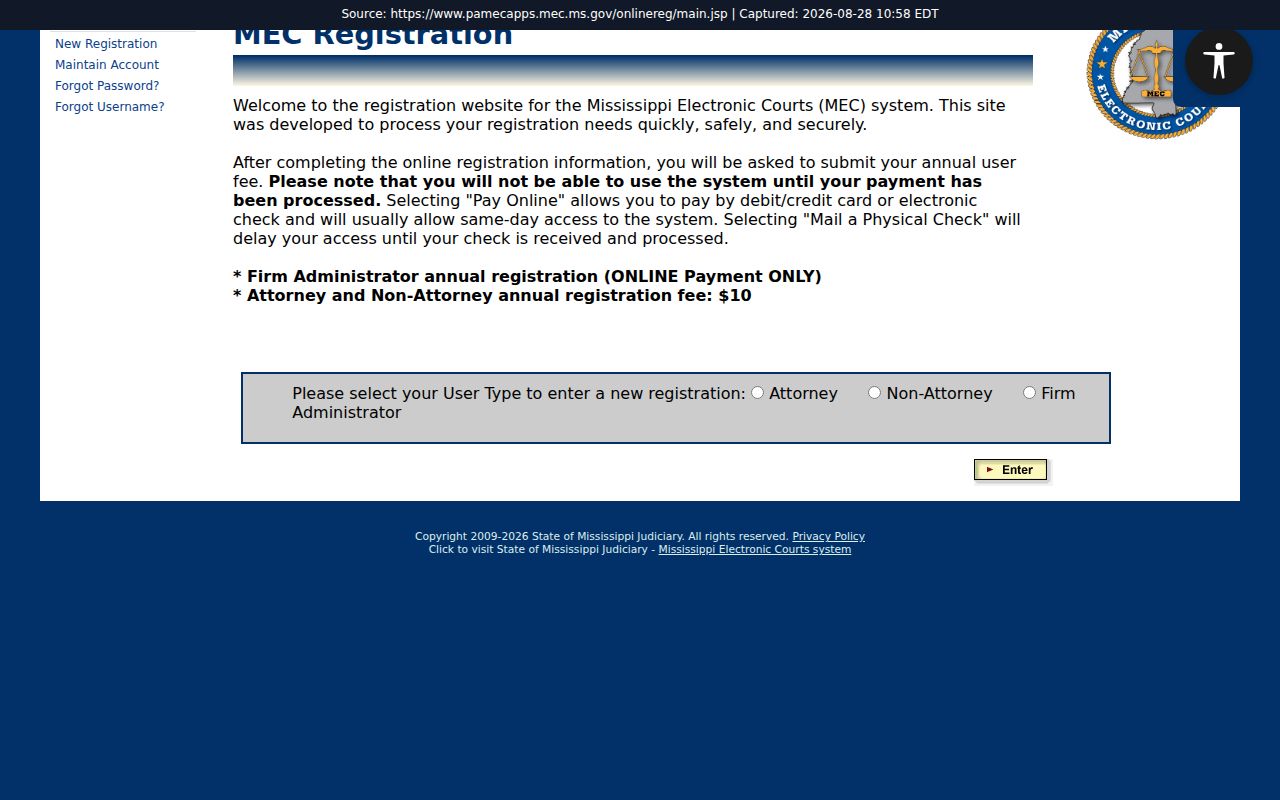 Claiborne County civil dockets PAMEC registration home