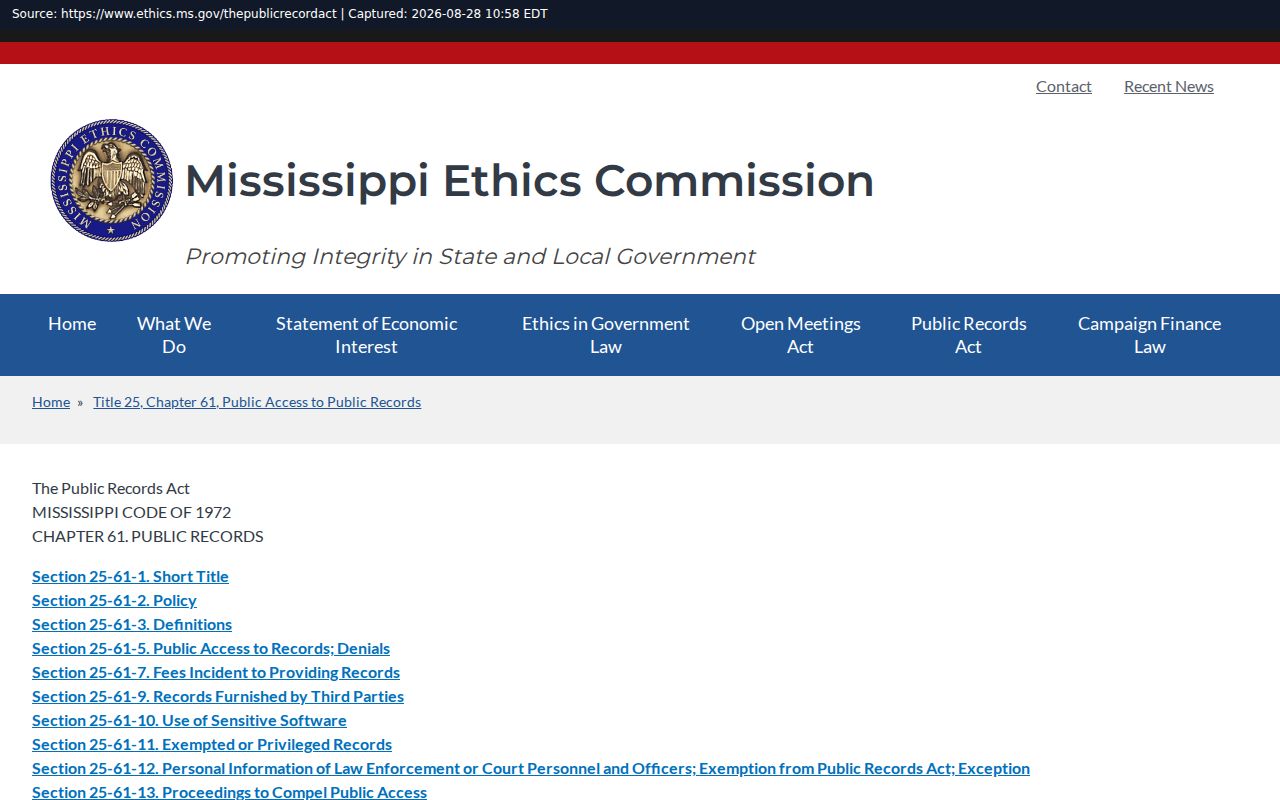 Claiborne County court records reference to the Mississippi Public Records Act