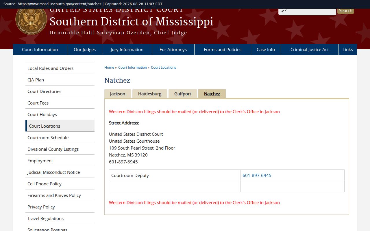 Claiborne County court records federal route through Natchez courthouse