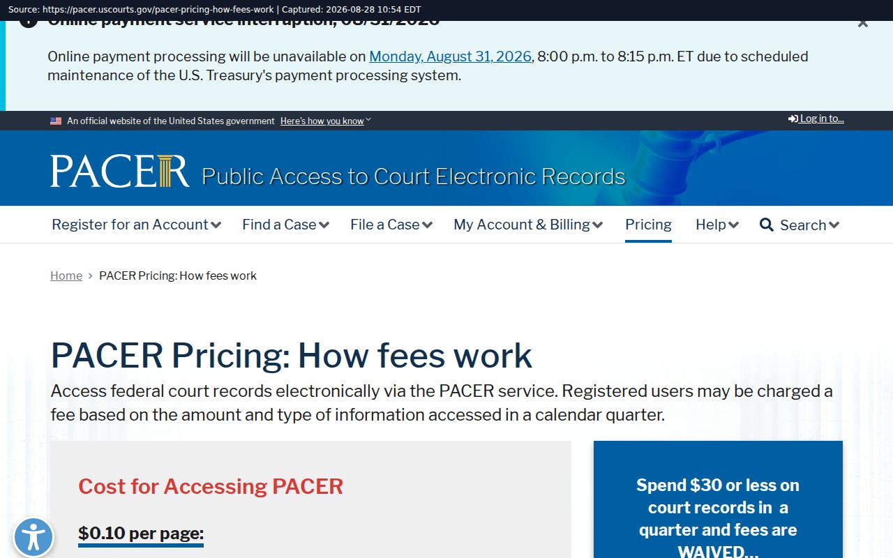 Claiborne County court records comparison with PACER federal record pricing