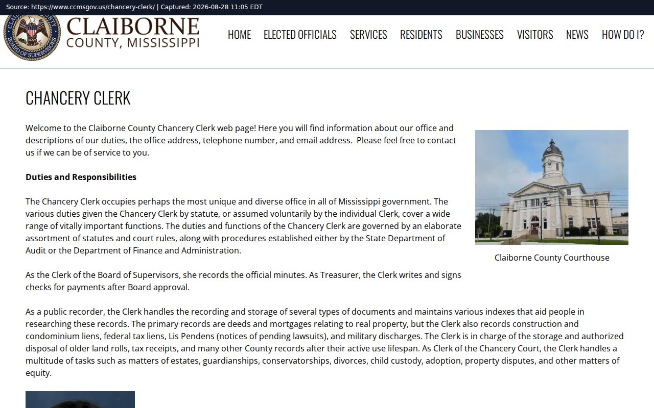 Claiborne County court docket Chancery Clerk records page