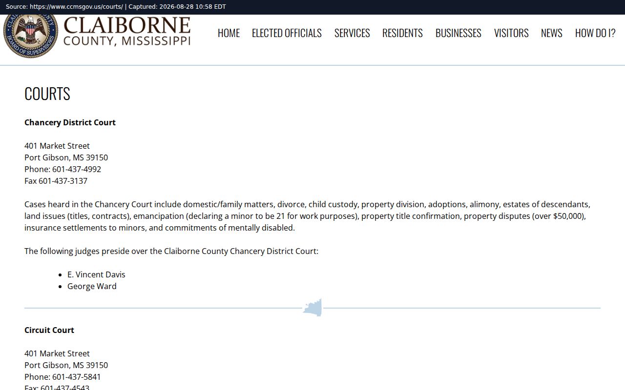 Claiborne County court docket courts directory