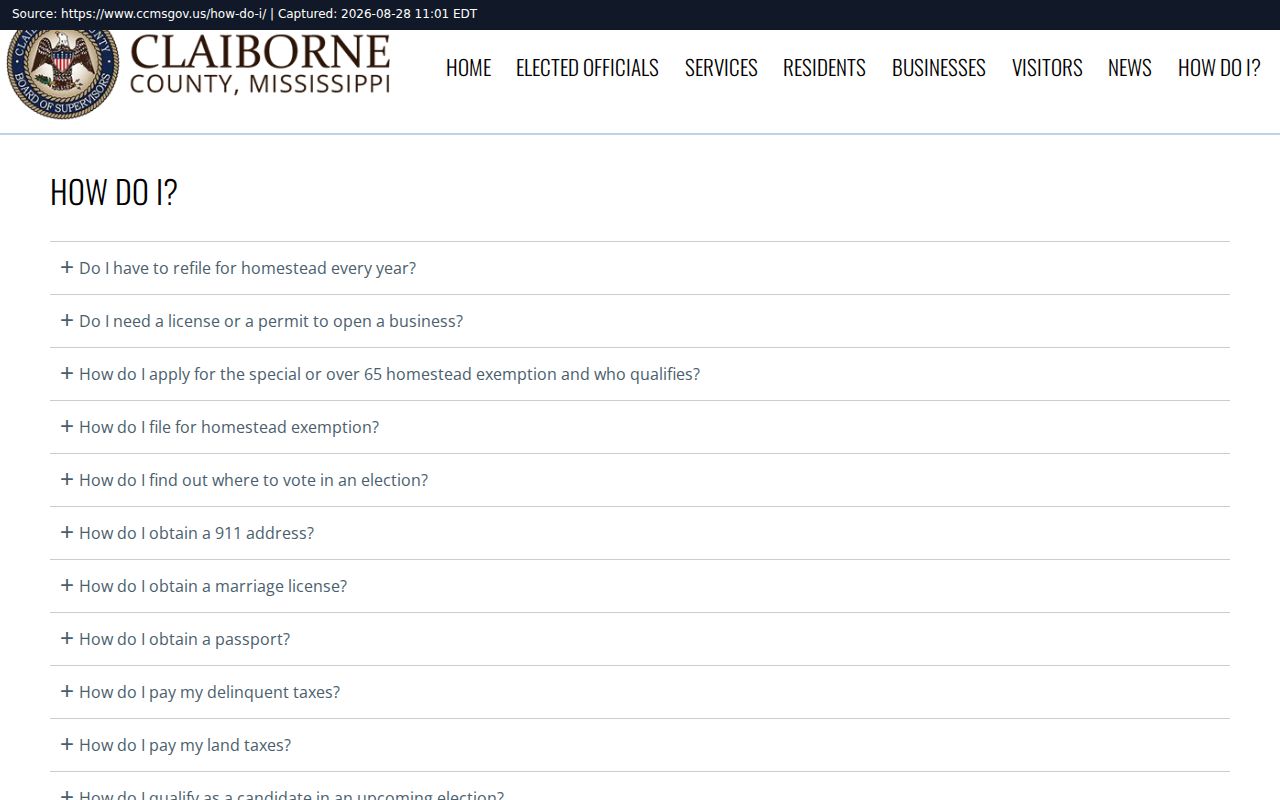 Claiborne County court docket office routing page