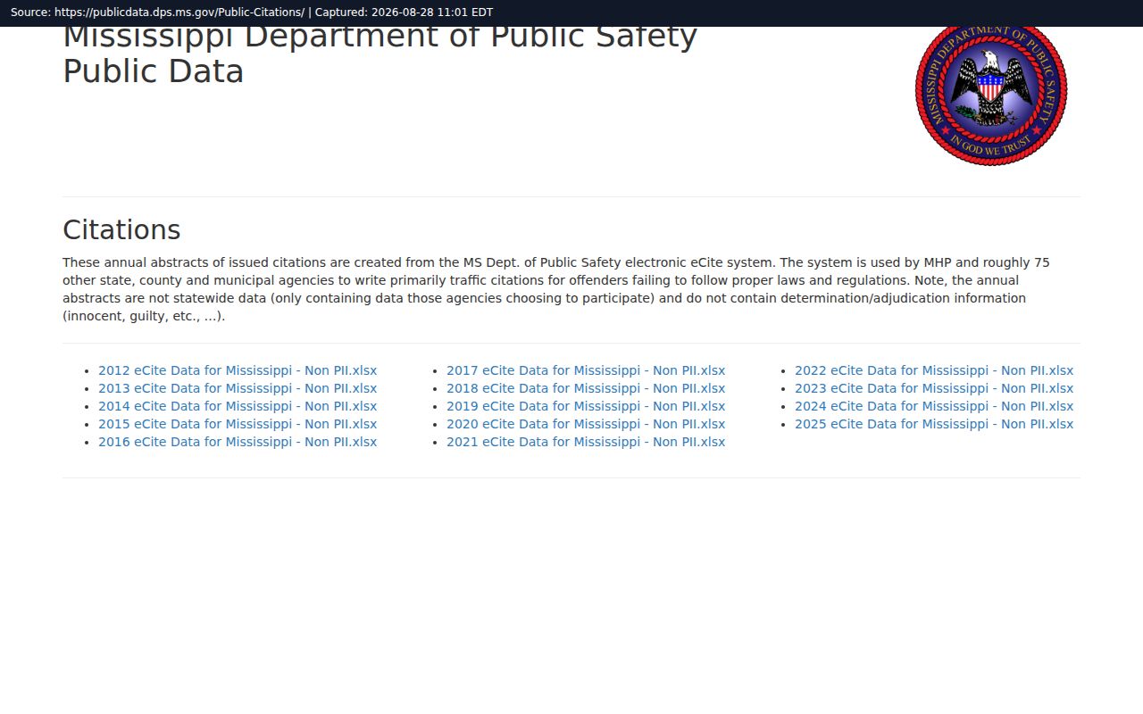 Claiborne County traffic court records distinction from MDPS public citation data